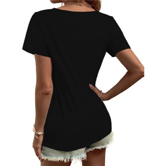 Women Shirts V Neck Short/Long Sleeve Cotton Tops T-Shirt Basic Tees - Picture 2 of 4